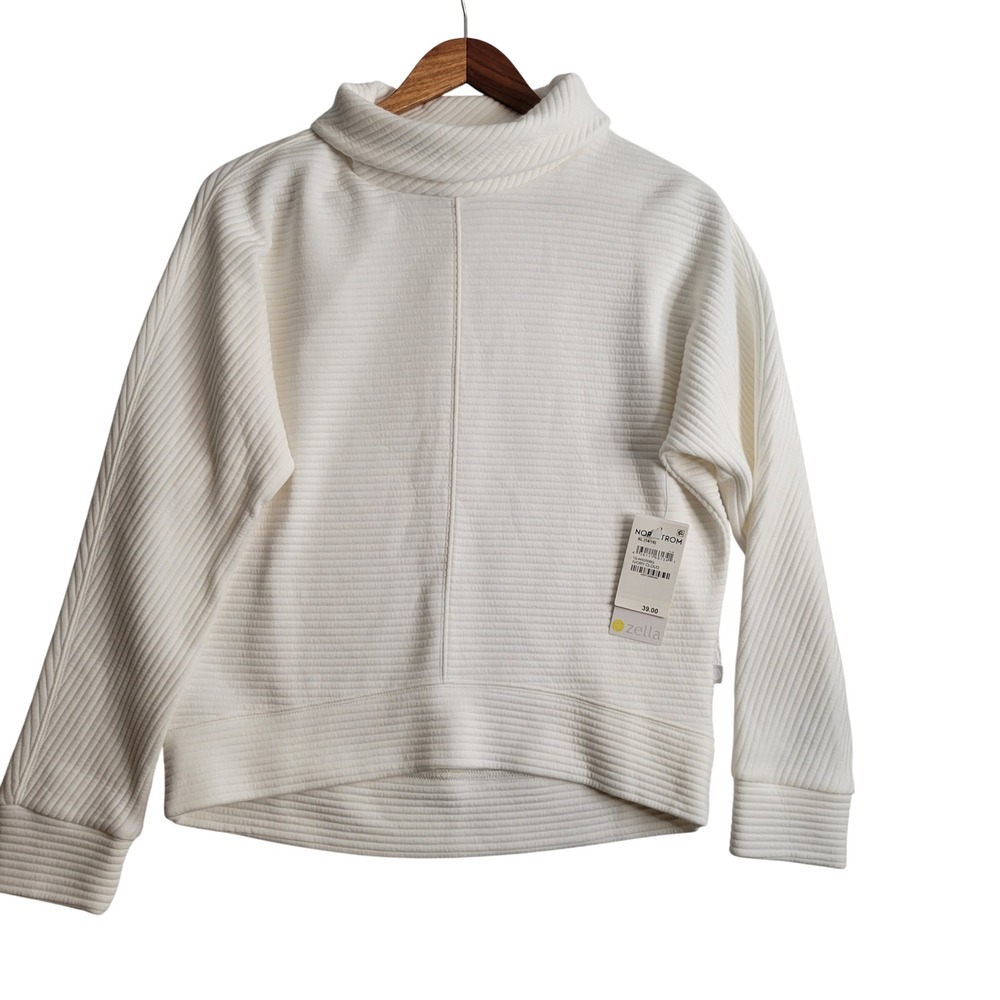 Zella Ivory Cloud Ribbed Funnel Neck Sweatshirt XL 14/16 NEW Loungewear  Sporty